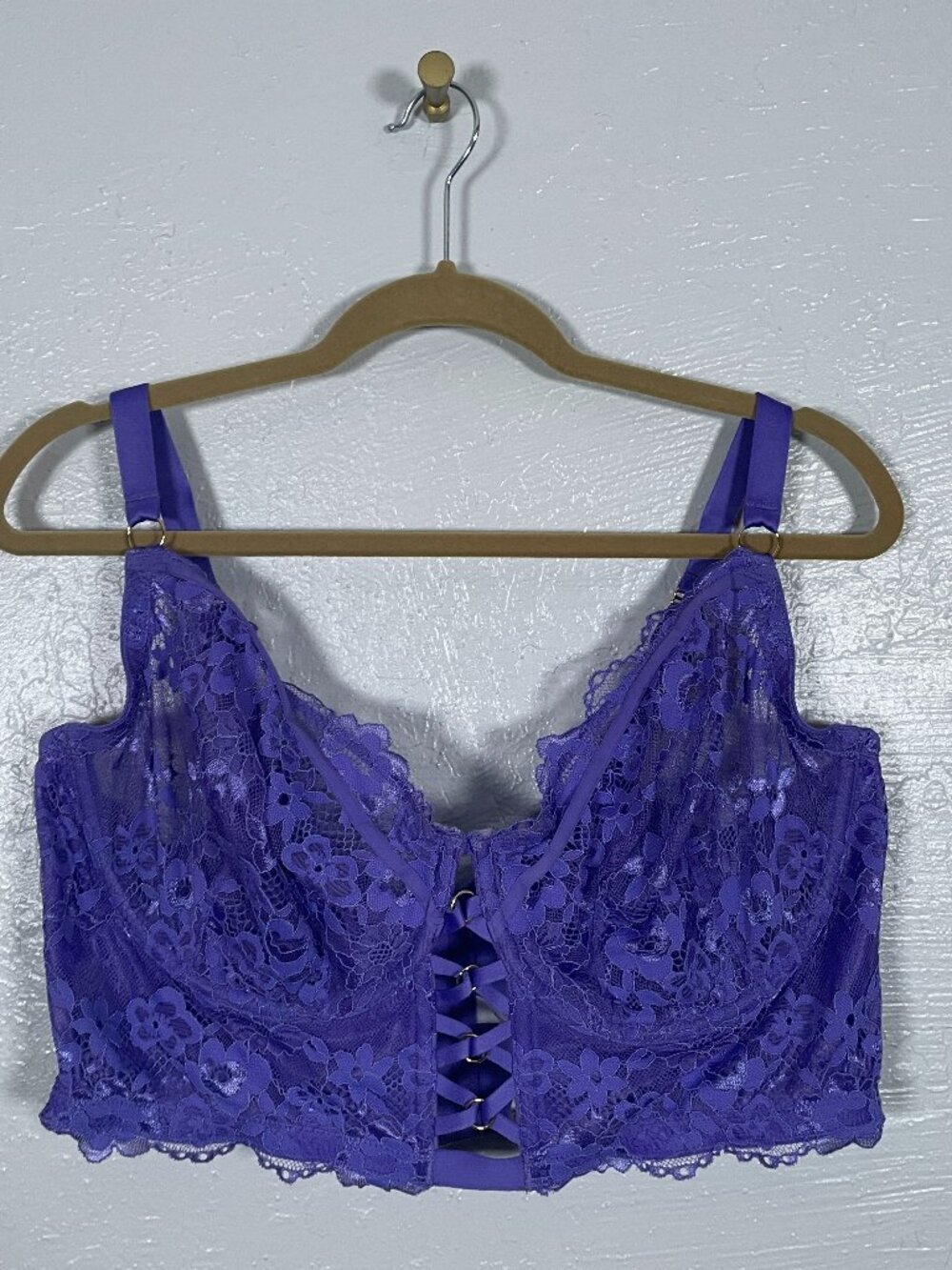 Cacique Women Plus Size 44DD Blue Purple Lace Balconette Bra Unlined Underwire